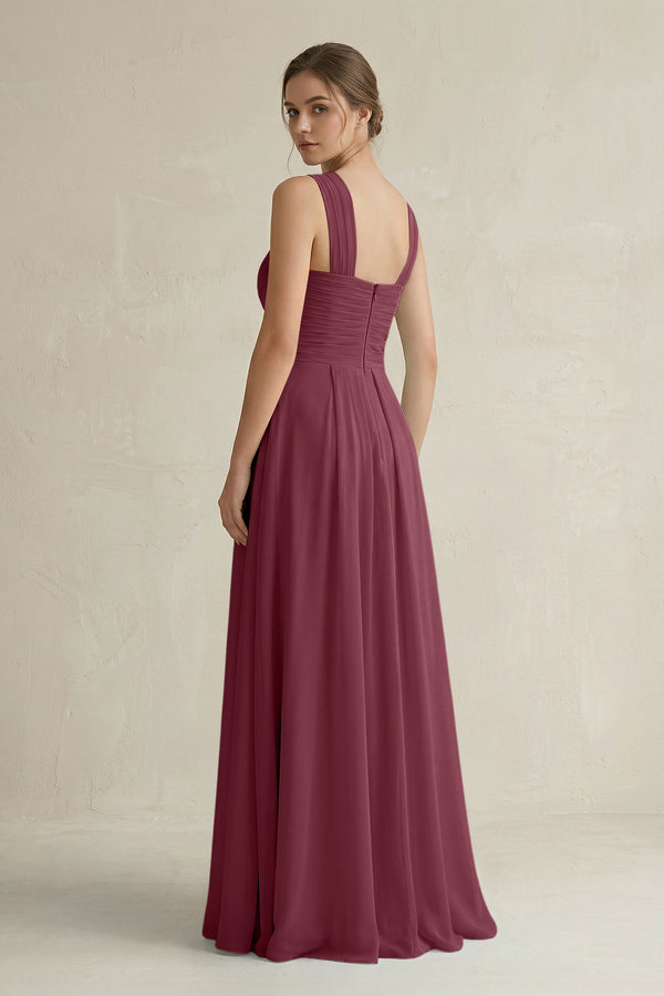 Cross Halter Chiffon A-Line Pleated Bridesmaid Dress in Desert Rose (2) | KISSBRIDAL