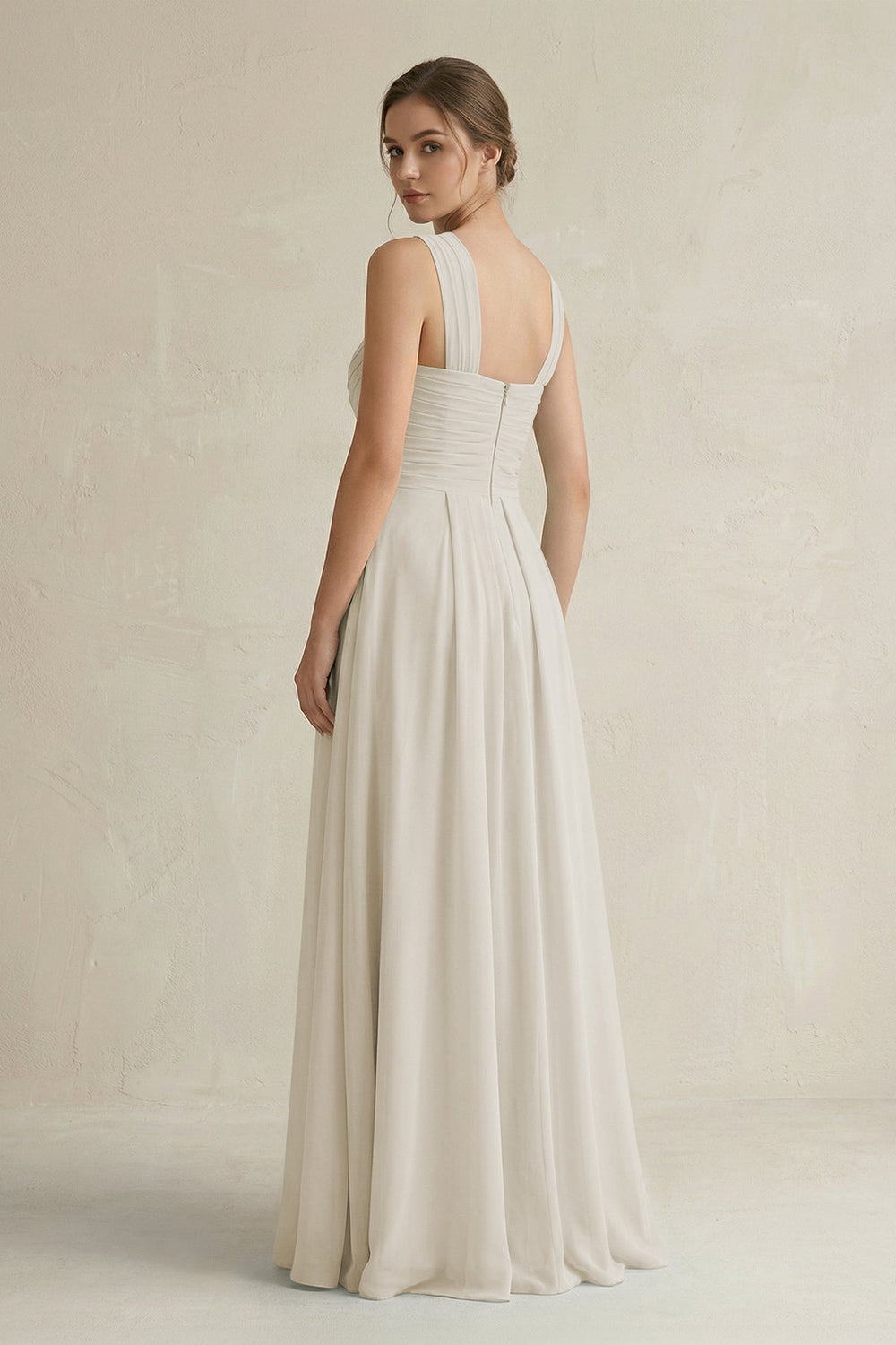 Cross Halter Chiffon A - Line Pleated Bridesmaid Dress in Dove Gray - SHE IS ME Bridesmaid Dresses