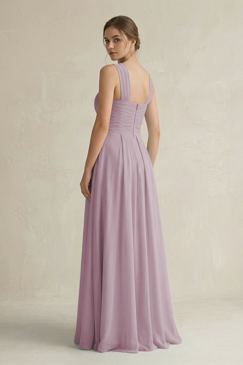 Cross Halter Chiffon A - Line Pleated Bridesmaid Dress in Dusk - SHE IS ME Bridesmaid Dresses