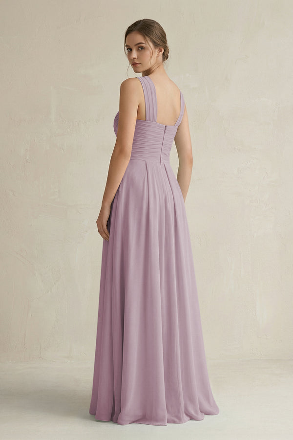 Cross Halter Chiffon A - Line Pleated Bridesmaid Dress in Dusk - SHE IS ME Bridesmaid Dresses