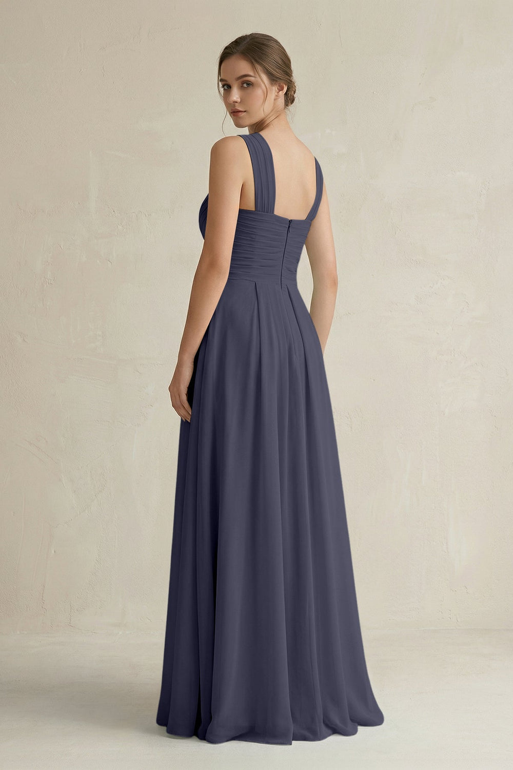 Cross Halter Chiffon A - Line Pleated Bridesmaid Dress in Dusk Blue - SHE IS ME Bridesmaid Dresses