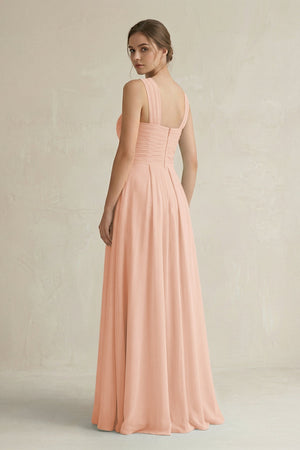 Cross Halter Chiffon A - Line Pleated Bridesmaid Dress in English Rose - SHE IS ME Bridesmaid Dresses