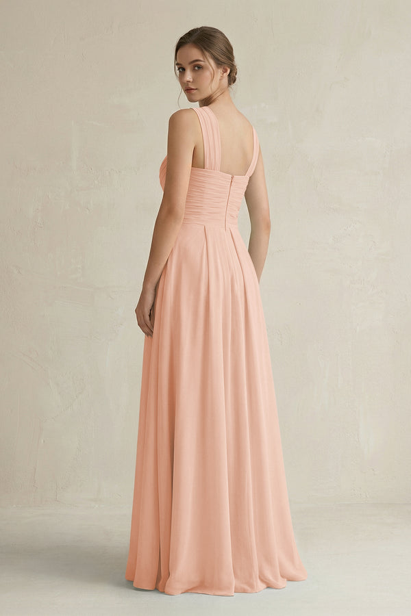 Cross Halter Chiffon A - Line Pleated Bridesmaid Dress in English Rose - SHE IS ME Bridesmaid Dresses