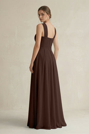 Cross Halter Chiffon A - Line Pleated Bridesmaid Dress in Espresso - SHE IS ME Bridesmaid Dresses