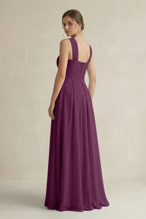 Cross Halter Chiffon A - Line Pleated Bridesmaid Dress in Fig - SHE IS ME Bridesmaid Dresses
