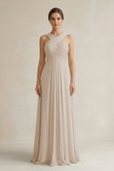 Cross Halter Chiffon A - Line Pleated Bridesmaid Dress in Frost - KISS BRIDAL Bridesmaid Dresses