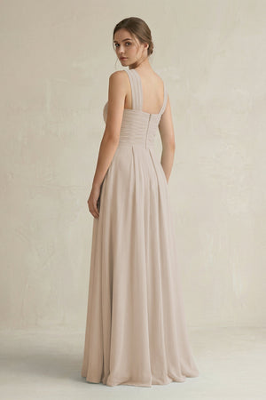Cross Halter Chiffon A - Line Pleated Bridesmaid Dress in Frost - KISS BRIDAL Bridesmaid Dresses