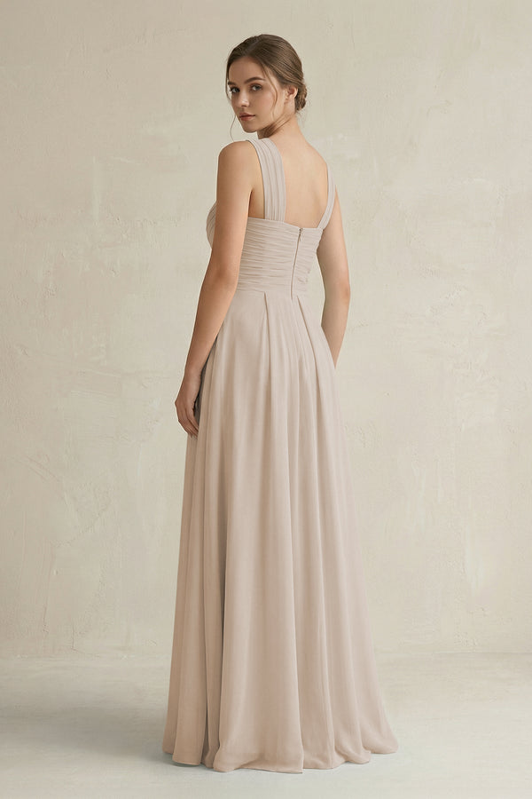 Cross Halter Chiffon A - Line Pleated Bridesmaid Dress in Frost - KISS BRIDAL Bridesmaid Dresses