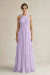Cross Halter Chiffon A - Line Pleated Bridesmaid Dress in Lavender - KISS BRIDAL Bridesmaid Dresses