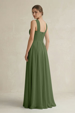 Cross Halter Chiffon A-Line Pleated Bridesmaid Dress in Moss (2) | KISSBRIDAL