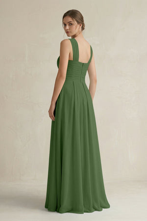 Cross Halter Chiffon A - Line Pleated Bridesmaid Dress in Moss - SHE IS ME Bridesmaid Dresses