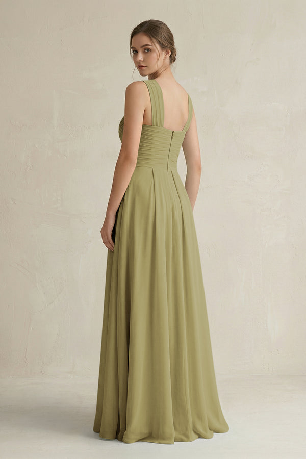 Cross Halter Chiffon A-Line Pleated Bridesmaid Dress in Moss Green (2) | KISSBRIDAL