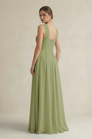 Cross Halter Chiffon A - Line Pleated Bridesmaid Dress in Moss Green - SHE IS ME Bridesmaid Dresses