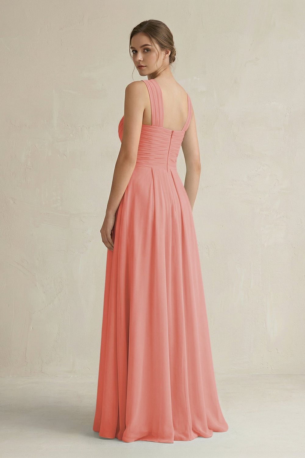 Cross Halter Chiffon A - Line Pleated Bridesmaid Dress in Mulberry - SHE IS ME Bridesmaid Dresses