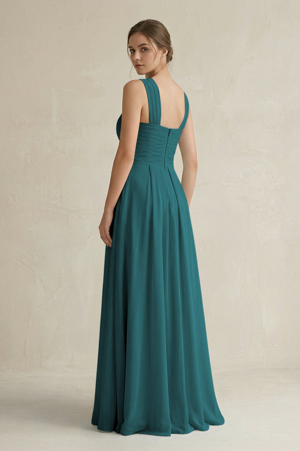 Cross Halter Chiffon A - Line Pleated Bridesmaid Dress in Pine - SHE IS ME Bridesmaid Dresses