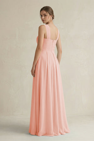 Cross Halter Chiffon A - Line Pleated Bridesmaid Dress in Rose Petal - SHE IS ME Bridesmaid Dresses