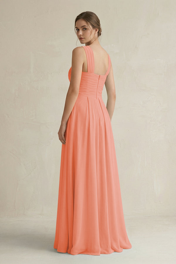 Cross Halter Chiffon A - Line Pleated Bridesmaid Dress in Rosette - SHE IS ME Bridesmaid Dresses