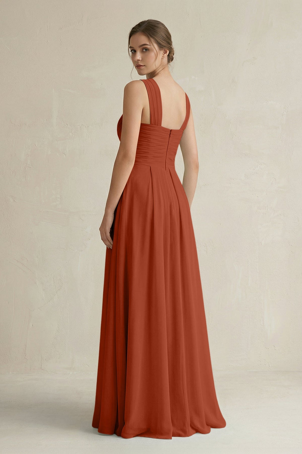 Cross Halter Chiffon A - Line Pleated Bridesmaid Dress in Spice - SHE IS ME Bridesmaid Dresses