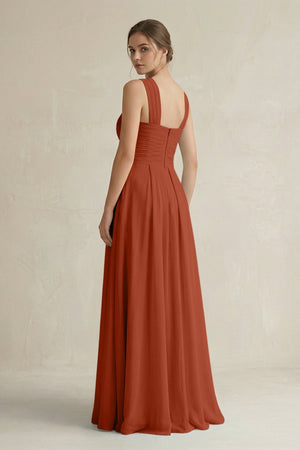 Cross Halter Chiffon A - Line Pleated Bridesmaid Dress in Spice - SHE IS ME Bridesmaid Dresses
