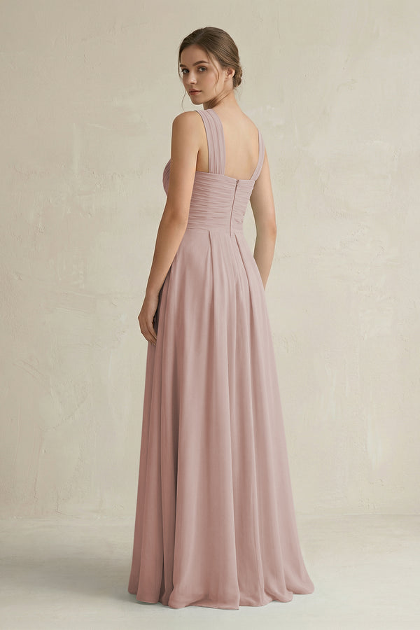 Cross Halter Chiffon A-Line Pleated Bridesmaid Dress in Toffee (2) | KISSBRIDAL