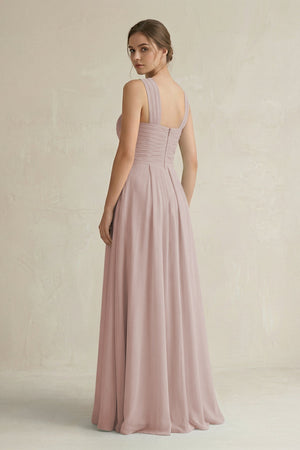Cross Halter Chiffon A - Line Pleated Bridesmaid Dress in Toffee - KISS BRIDAL Bridesmaid Dresses