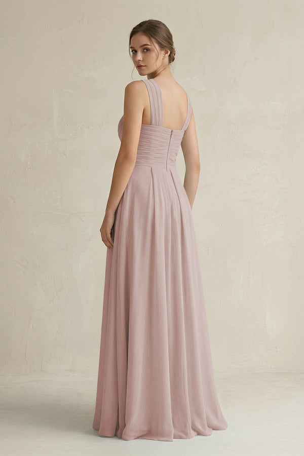 Cross Halter Chiffon A - Line Pleated Bridesmaid Dress in Toffee - KISS BRIDAL Bridesmaid Dresses