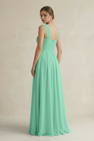 Cross Halter Chiffon A - Line Pleated Bridesmaid Dress in Turquoise - SHE IS ME Bridesmaid Dresses