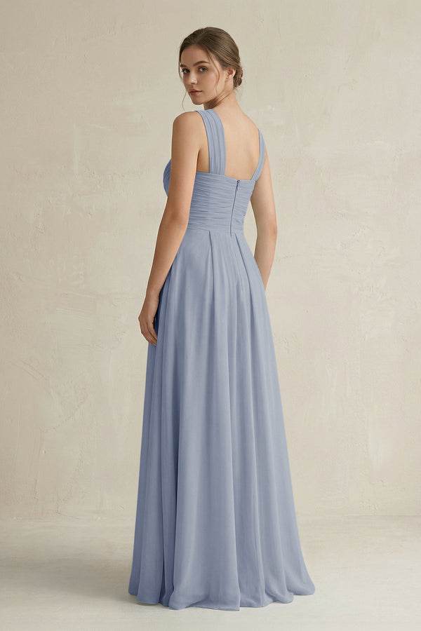 Cross Halter Chiffon A - Line Pleated Bridesmaid Dress in Twilight - SHE IS ME Bridesmaid Dresses