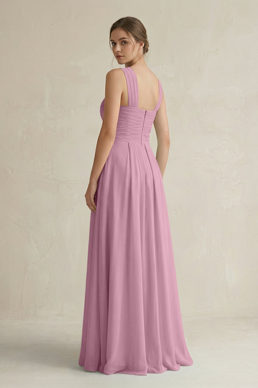 Cross Halter Chiffon A - Line Pleated Bridesmaid Dress in Vintage Mauve - SHE IS ME Bridesmaid Dresses