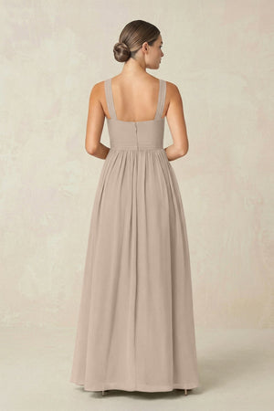 Cross Halter Neck Chiffon A-Line Bridesmaid Dress With Slit in Almond - SHE IS ME BRIDESMAID DRESSES