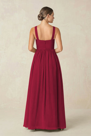 Cross Halter Neck Chiffon A-Line Bridesmaid Dress With Slit in Berry - SHE IS ME BRIDESMAID DRESSES