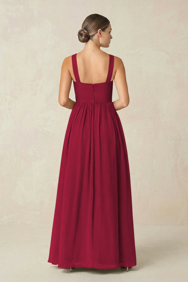 Cross Halter Neck Chiffon A-Line Bridesmaid Dress With Slit in Berry - SHE IS ME BRIDESMAID DRESSES