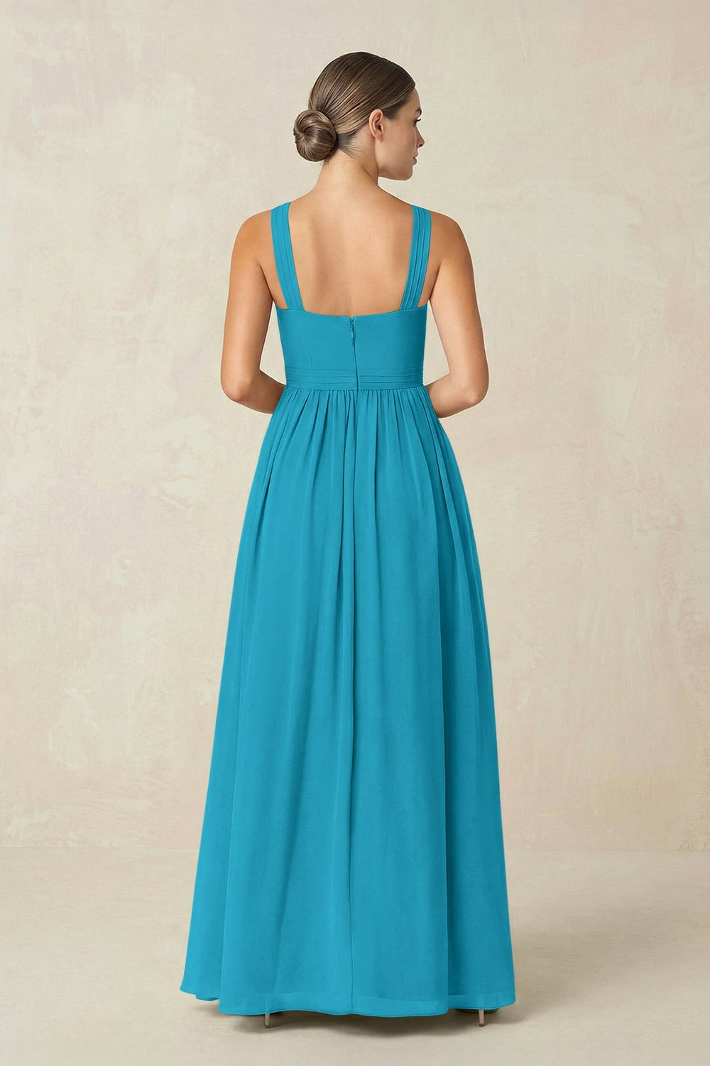 Cross Halter Neck Chiffon A-Line Bridesmaid Dress With Slit in Blue Jay - KISS BRIDAL BRIDESMAID DRESSES