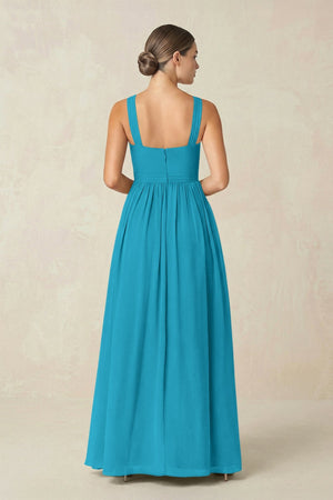 Cross Halter Neck Chiffon A-Line Bridesmaid Dress With Slit in Blue Jay - SHE IS ME BRIDESMAID DRESSES