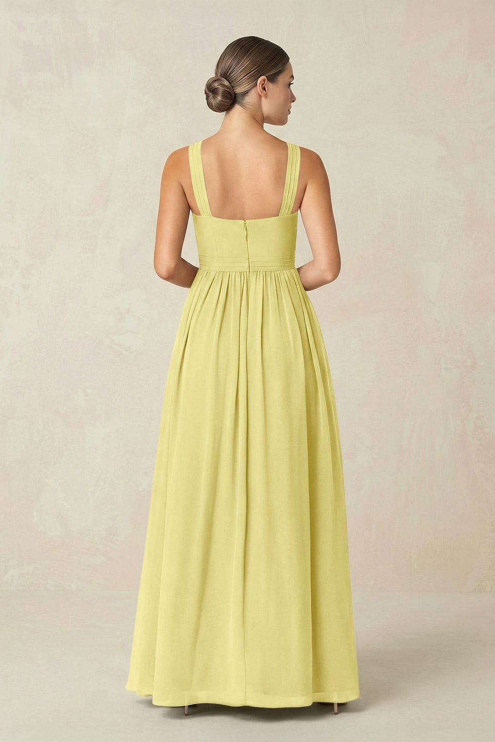 Cross Halter Neck Chiffon A-Line Bridesmaid Dress With Slit in Buttercup - KISS BRIDAL BRIDESMAID DRESSES