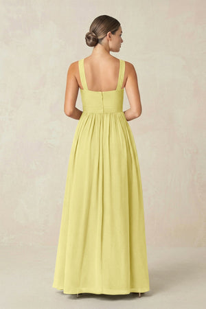 Cross Halter Neck Chiffon A-Line Bridesmaid Dress With Slit in Buttercup - SHE IS ME BRIDESMAID DRESSES