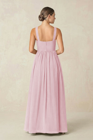 Cross Halter Neck Chiffon A-Line Bridesmaid Dress With Slit in Candy Pink - SHE IS ME BRIDESMAID DRESSES