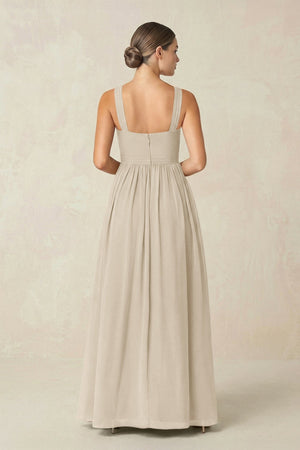 Cross Halter Neck Chiffon A-Line Bridesmaid Dress With Slit in Champagne - SHE IS ME BRIDESMAID DRESSES
