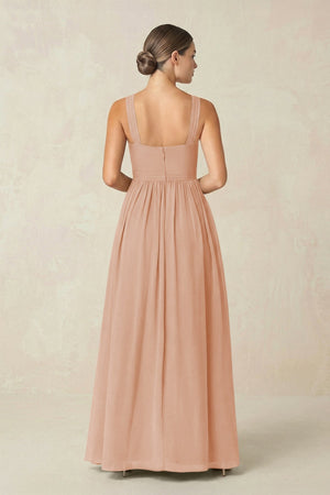 Cross Halter Neck Chiffon A-Line Bridesmaid Dress With Slit in Champagne Rose - SHE IS ME BRIDESMAID DRESSES