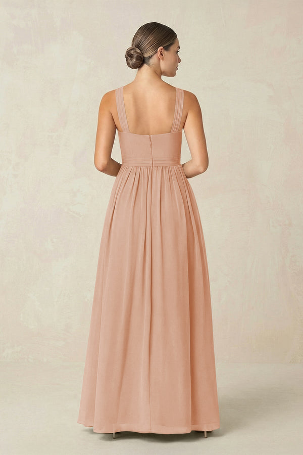 Cross Halter Neck Chiffon A-Line Bridesmaid Dress With Slit in Champagne Rose - SHE IS ME BRIDESMAID DRESSES