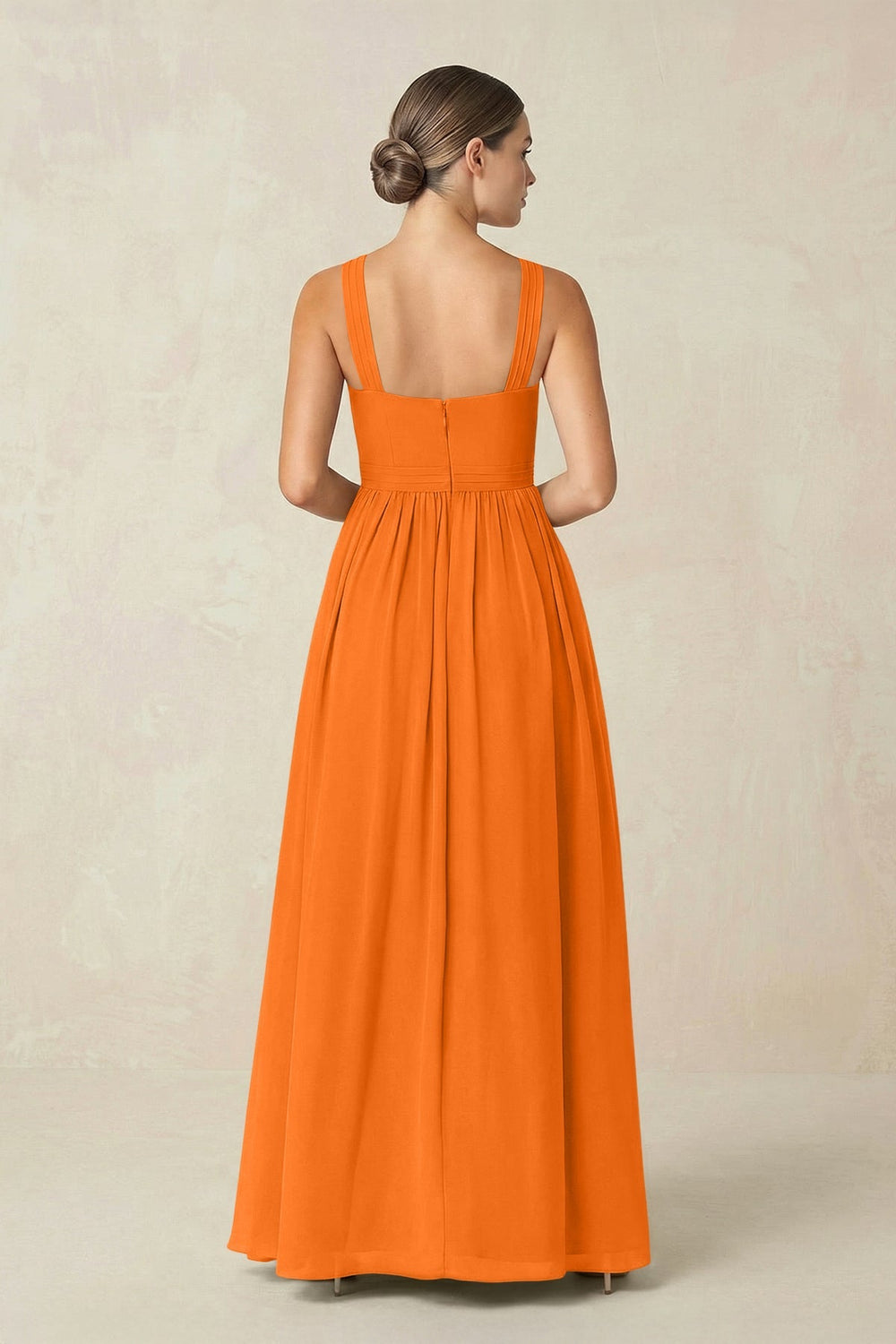 Cross Halter Neck Chiffon A-Line Bridesmaid Dress With Slit in Cinnamon - KISS BRIDAL BRIDESMAID DRESSES