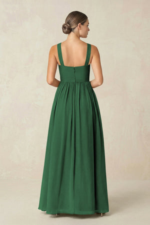 Cross Halter Neck Chiffon A-Line Bridesmaid Dress With Slit in Dark Green - SHE IS ME BRIDESMAID DRESSES