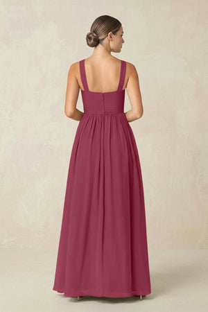 Cross Halter Neck Chiffon A-Line Bridesmaid Dress With Slit in Desert Rose - SHE IS ME BRIDESMAID DRESSES