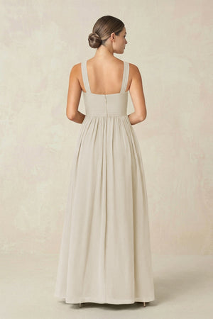 Cross Halter Neck Chiffon A-Line Bridesmaid Dress With Slit in Dove Gray - SHE IS ME BRIDESMAID DRESSES