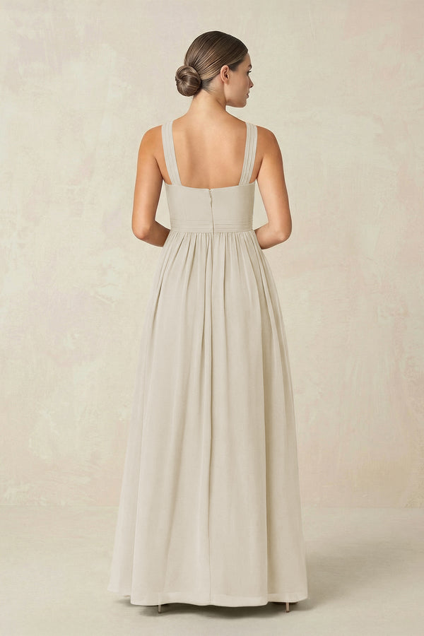 Cross Halter Neck Chiffon A-Line Bridesmaid Dress With Slit in Dove Gray - SHE IS ME BRIDESMAID DRESSES