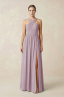 Cross Halter Neck Chiffon A-Line Bridesmaid Dress With Slit in Dusk - SHE IS ME BRIDESMAID DRESSES