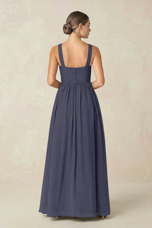 Cross Halter Neck Chiffon A-Line Bridesmaid Dress With Slit in Dusk Blue - SHE IS ME BRIDESMAID DRESSES