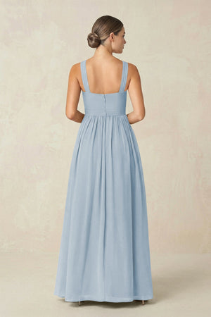 Cross Halter Neck Chiffon A-Line Bridesmaid Dress With Slit in Dusty Blue - SHE IS ME BRIDESMAID DRESSES