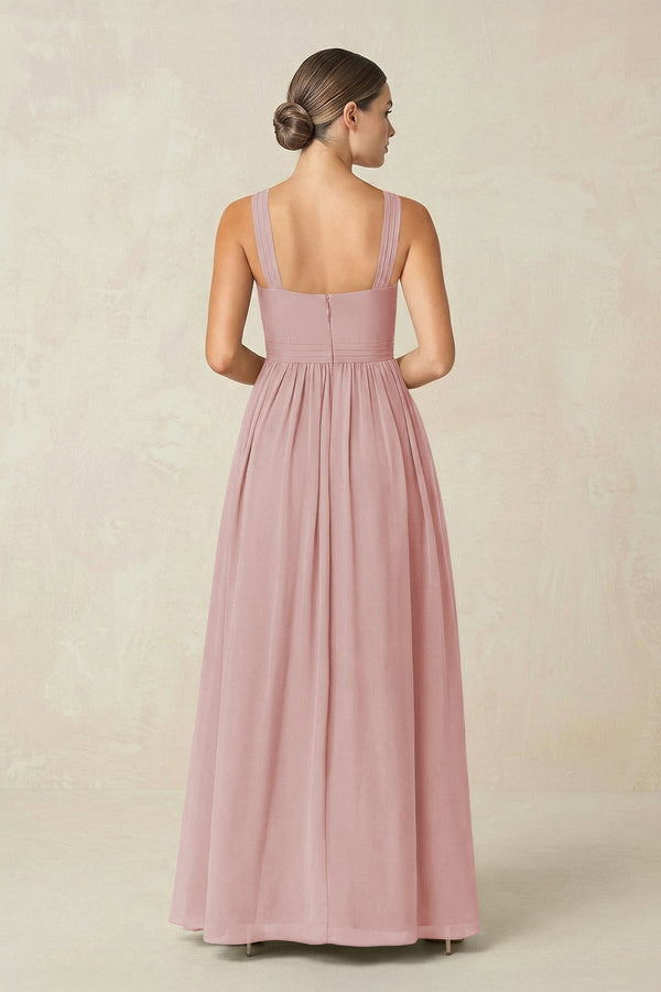 Cross Halter Neck Chiffon A-Line Bridesmaid Dress With Slit in Dusty Rose - SHE IS ME BRIDESMAID DRESSES