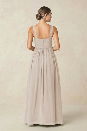 Cross Halter Neck Chiffon A-Line Bridesmaid Dress With Slit in Frost - SHE IS ME BRIDESMAID DRESSES